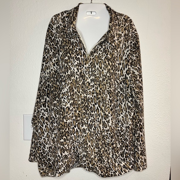 TanJay Leopard Print Sequin Zip-Up Blouse Top 2X - Picture 1 of 9